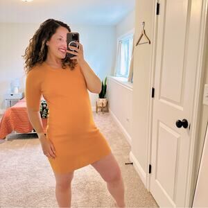 NWT Naadam Orange Mango Silk Cashmere Ribbed Mini Dress Medium